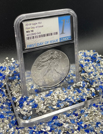 2018 $1 American Silver Eagle NGC MS70 First Day of Issue Rare Silver Foil Holder Low Mintage