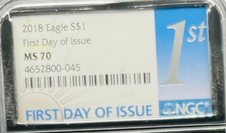 2018 $1 American Silver Eagle NGC MS70 First Day of Issue Rare Silver Foil Holder Low Mintage