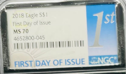 2018 $1 American Silver Eagle NGC MS70 First Day of Issue Rare Silver Foil Holder Low Mintage