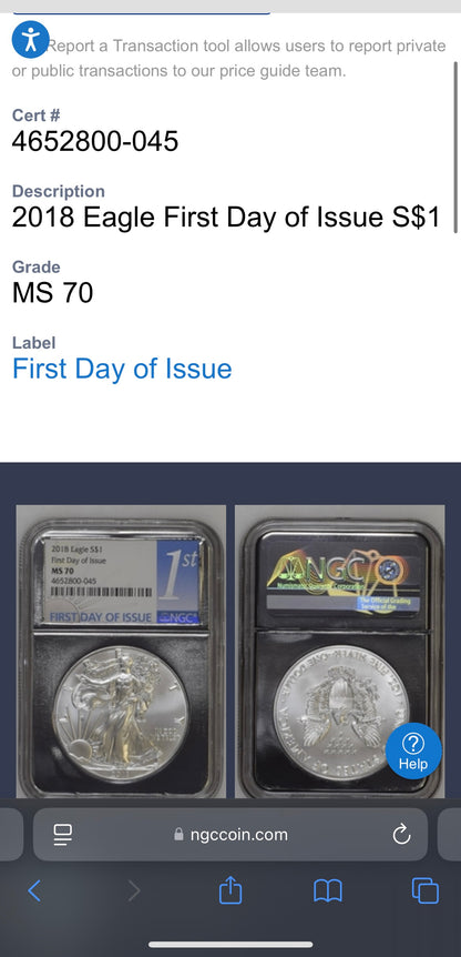 2018 $1 American Silver Eagle NGC MS70 First Day of Issue Rare Silver Foil Holder Low Mintage