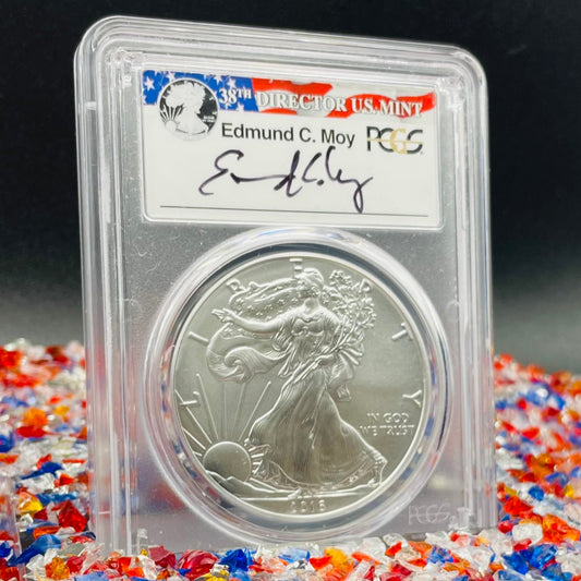 Burnished 2016 (W) $1 American Silver Eagle PCGS SP70 First Strike Edmund C Moy Signed Label Mint Condition (1 of 1,114)