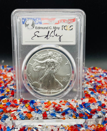 Burnished 2016 (W) $1 American Silver Eagle PCGS SP70 First Strike Edmund C Moy Signed Label Mint Condition (1 of 1,114)