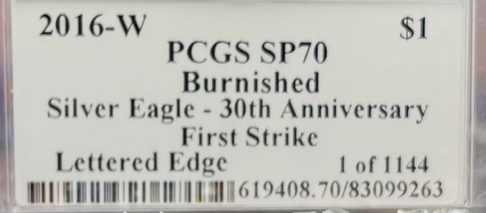 Burnished 2016 (W) $1 American Silver Eagle PCGS SP70 First Strike Edmund C Moy Signed Label Mint Condition (1 of 1,114)