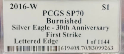 Burnished 2016 (W) $1 American Silver Eagle PCGS SP70 First Strike Edmund C Moy Signed Label Mint Condition (1 of 1,114)