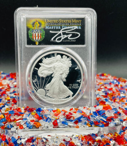 Proof 2020 (W) $1 American Silver Eagle PCGS PR70DCAM FDOI (Philadelphia) Master Designer Cleveland Signed (1 of 485)