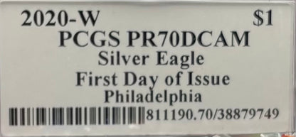 Proof 2020 (W) $1 American Silver Eagle PCGS PR70DCAM FDOI (Philadelphia) Master Designer Cleveland Signed (1 of 485)