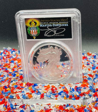Proof 2020 (W) $1 American Silver Eagle PCGS PR70DCAM FDOI (Philadelphia) Master Designer Cleveland Signed (1 of 485)