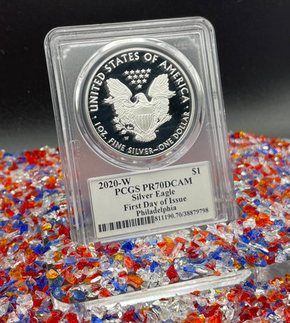 Proof 2020 (W) $1 American Silver Eagle PCGS PR70DCAM FDOI (Philadelphia) Master Designer Cleveland Signed (1 of 485)