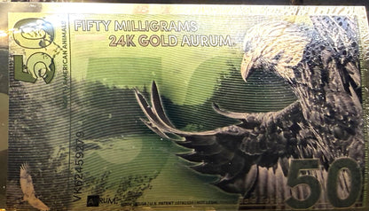 100 MG (2 x 50) 24K GOLD Aurum Notes Uncirculated - American Bald Eagle Rare