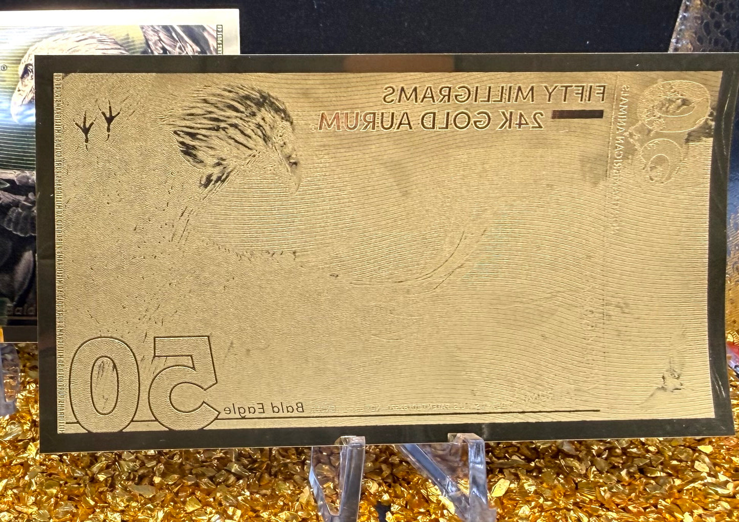 100 MG (2 x 50) 24K GOLD Aurum Notes Uncirculated - American Bald Eagle Rare