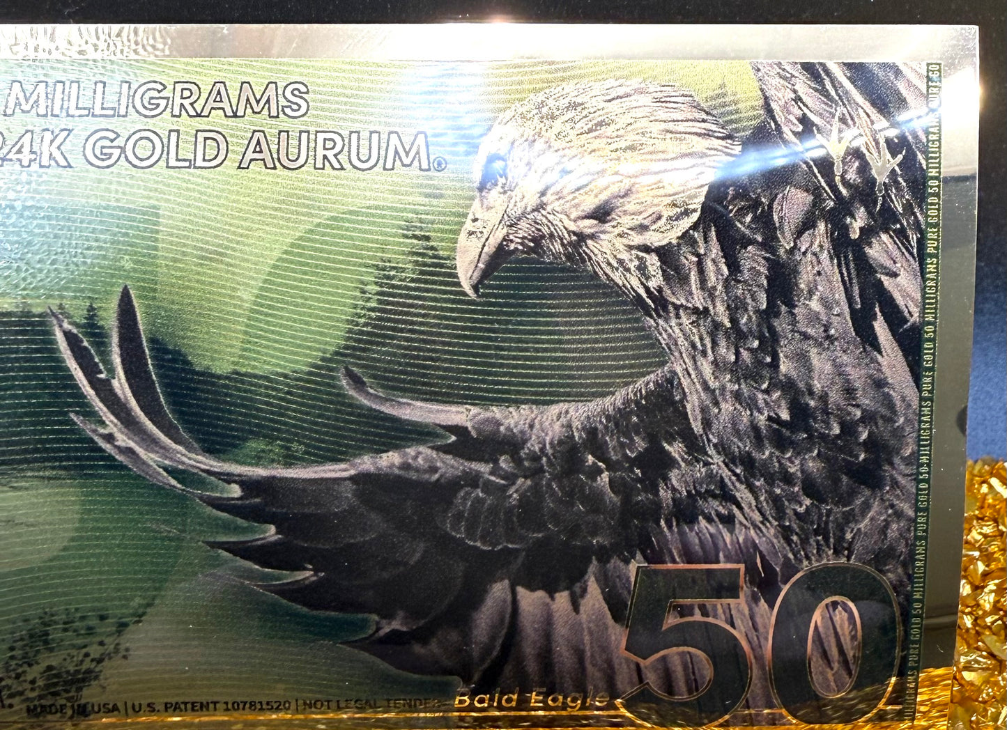 100 MG (2 x 50) 24K GOLD Aurum Notes Uncirculated - American Bald Eagle Rare