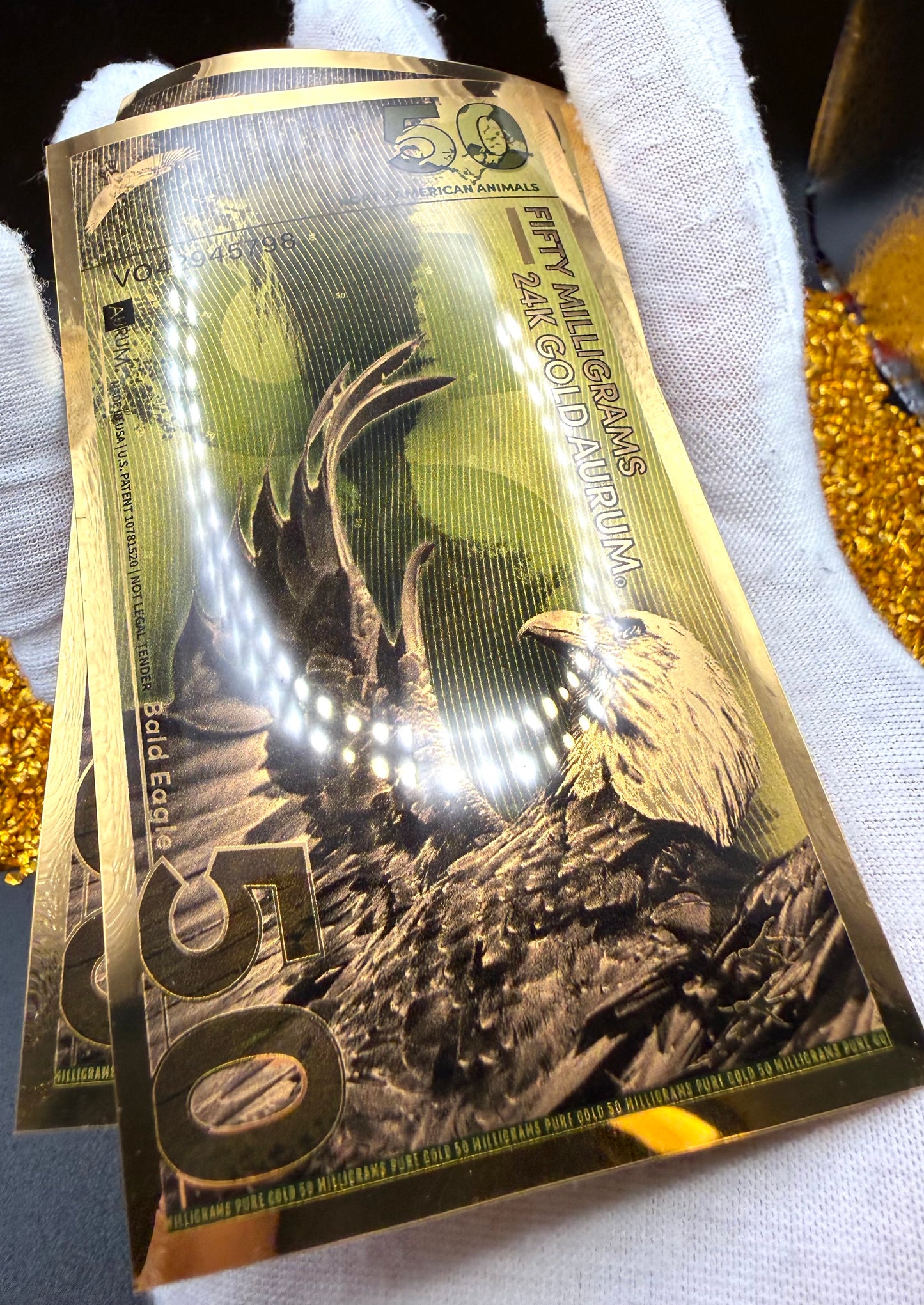 100 MG (2 x 50) 24K GOLD Aurum Notes Uncirculated - American Bald Eagle Rare