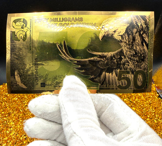 100 MG (2 x 50) 24K GOLD Aurum Notes Uncirculated - American Bald Eagle Rare