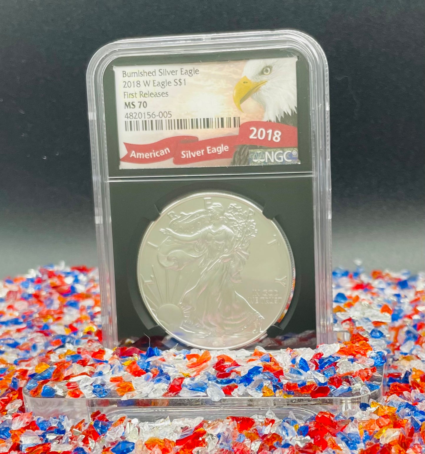 Burnished 2018 (W) $1 American Silver Eagle NGC MS70 First Releases Black Core with Eagle Label Mint Condition (1 of 658)