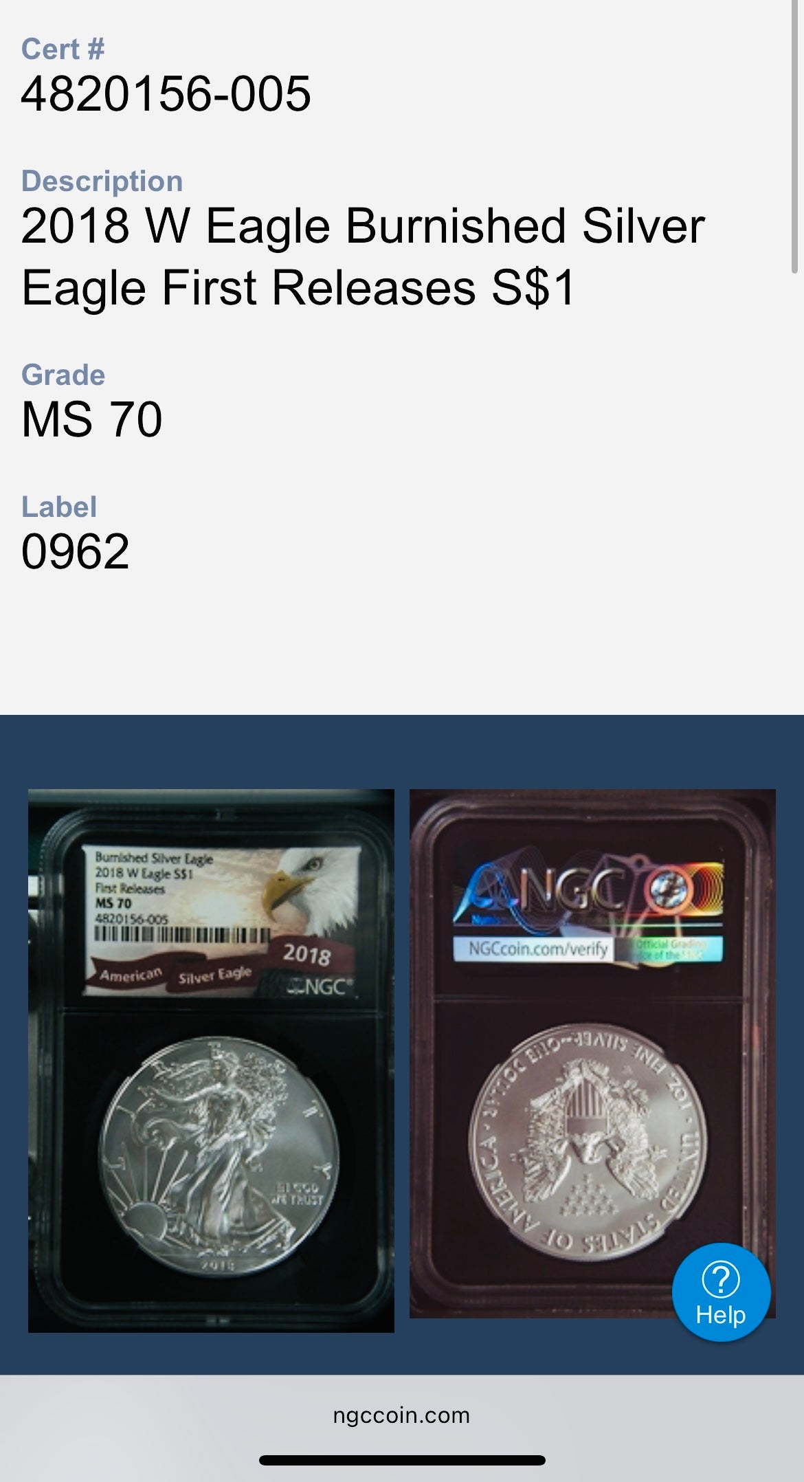 Burnished 2018 (W) $1 American Silver Eagle NGC MS70 First Releases Black Core with Eagle Label Mint Condition (1 of 658)