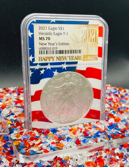 2021 $1 American Silver Eagle NGC MS70 New Years Edition Type 1 Ultra Rare Holder Mint Condition