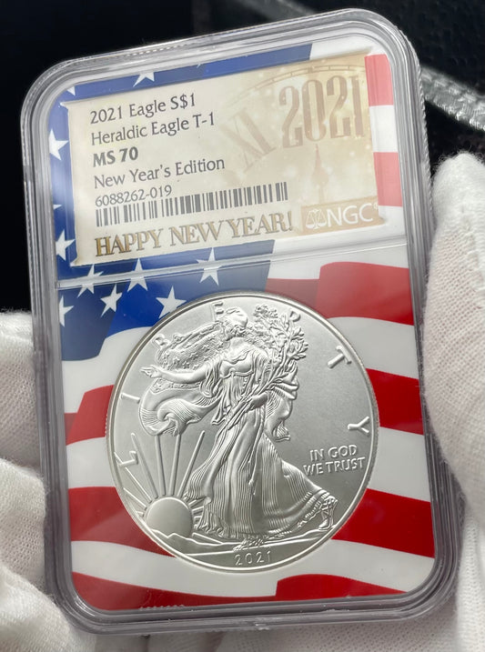 2021 $1 American Silver Eagle NGC MS70 New Years Edition Type 1 Ultra Rare Holder Mint Condition