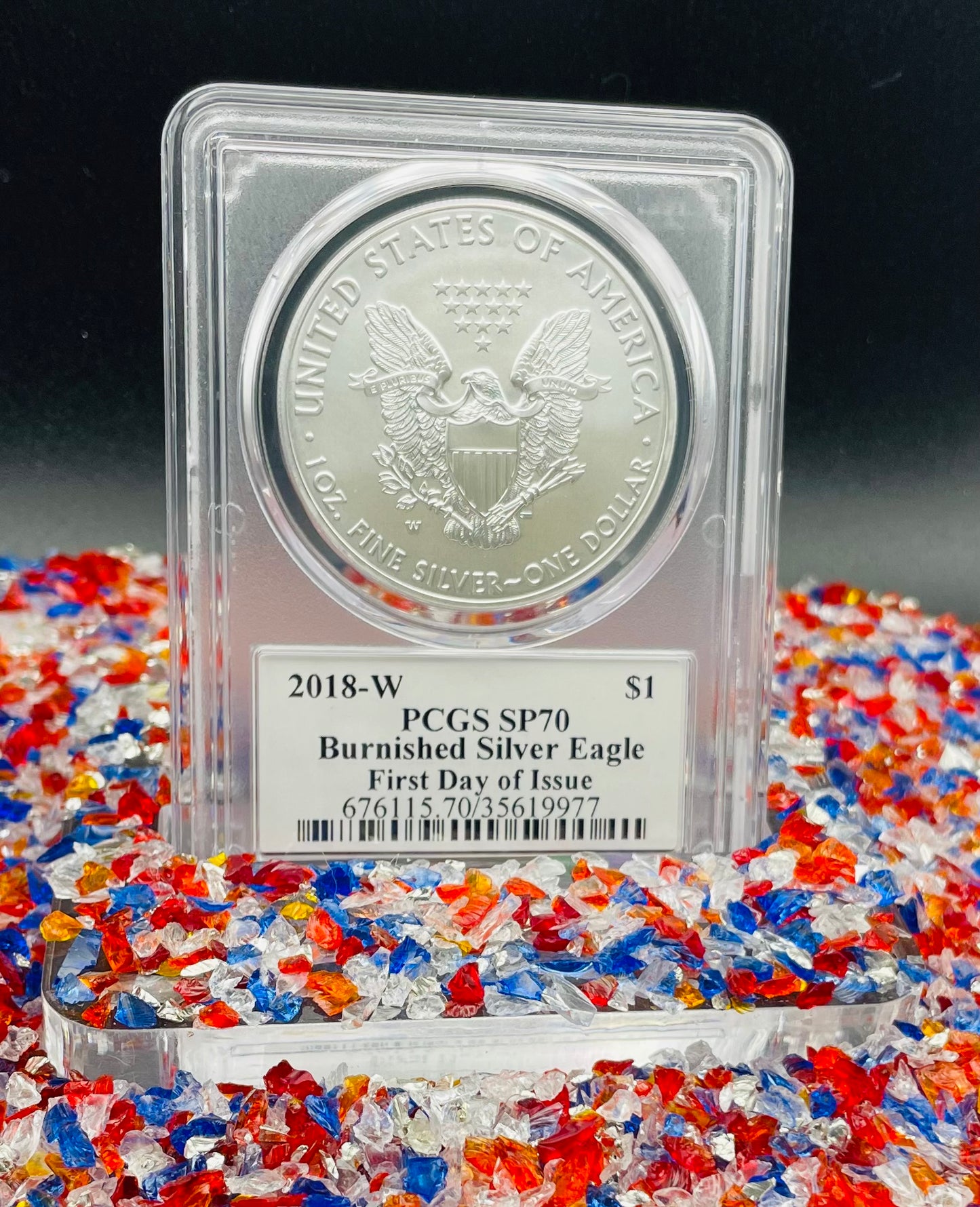 Burnished 2018 (W) $1 American Silver Eagle PCGS SP70 First Day of Issue John M. Mercanti Signed Label Mint Condition (1 of 150)