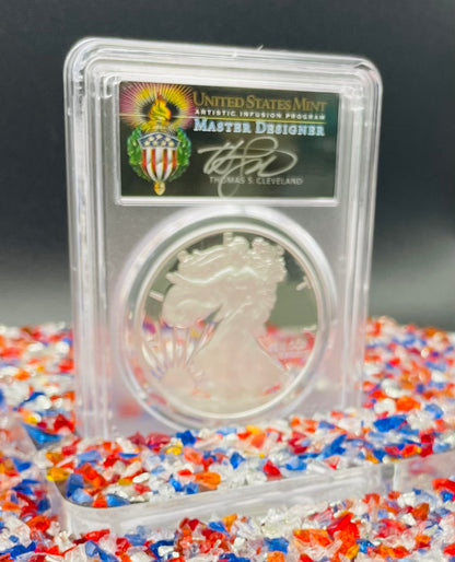 Proof 2020 (W) $1 American Silver Eagle PCGS PR70DCAM FDOI (Denver) Master Designer Cleveland Signed (1 of 487)