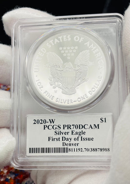 Proof 2020 (W) $1 American Silver Eagle PCGS PR70DCAM FDOI (Denver) Master Designer Cleveland Signed (1 of 487)