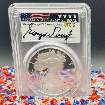 Proof 2020 (W) $1 American Silver Eagle PCGS PR70DCAM First Strike US Army General 5 Star General George Casey Jr (Ret) Signed (1 of 100)
