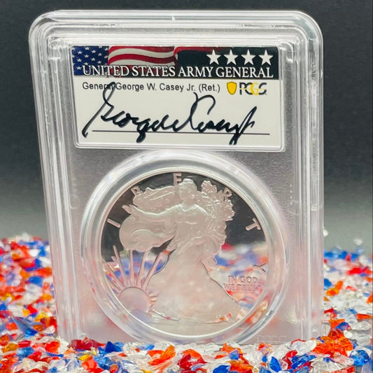 Proof 2020 (W) $1 American Silver Eagle PCGS PR70DCAM First Strike US Army General 5 Star General George Casey Jr (Ret) Signed (1 of 100)