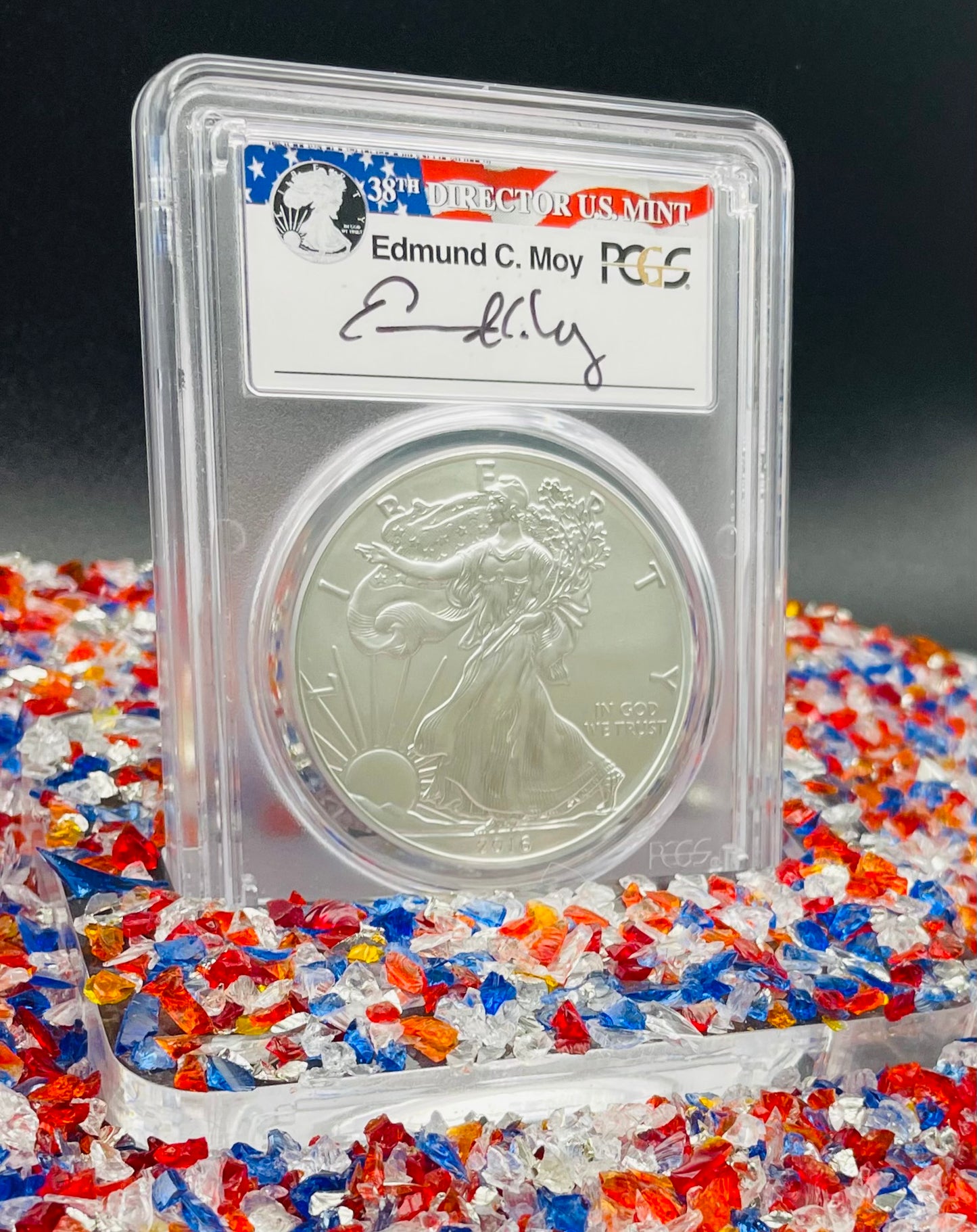 Burnished 2016 (W) $1 American Silver Eagle PCGS SP70 First Strike Edmund C Moy Signed Label Mint Condition (1 of 1,114)