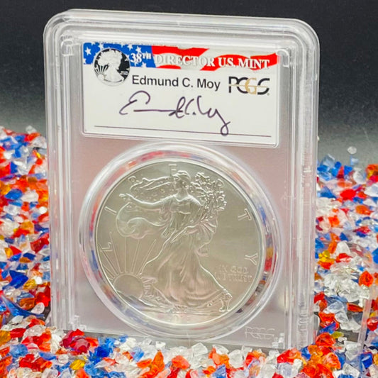 Burnished 2016 (W) $1 American Silver Eagle PCGS SP70 First Strike Edmund C Moy Signed Label Mint Condition (1 of 1,114)