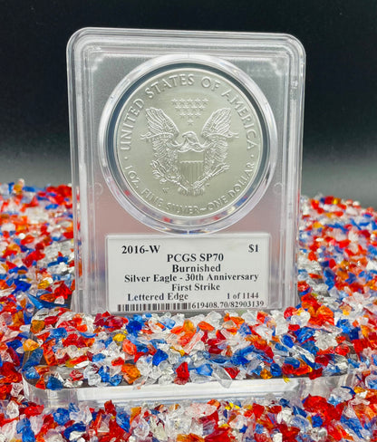 Burnished 2016 (W) $1 American Silver Eagle PCGS SP70 First Strike Edmund C Moy Signed Label Mint Condition (1 of 1,114)