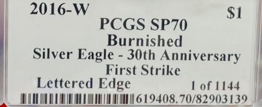 Burnished 2016 (W) $1 American Silver Eagle PCGS SP70 First Strike Edmund C Moy Signed Label Mint Condition (1 of 1,114)