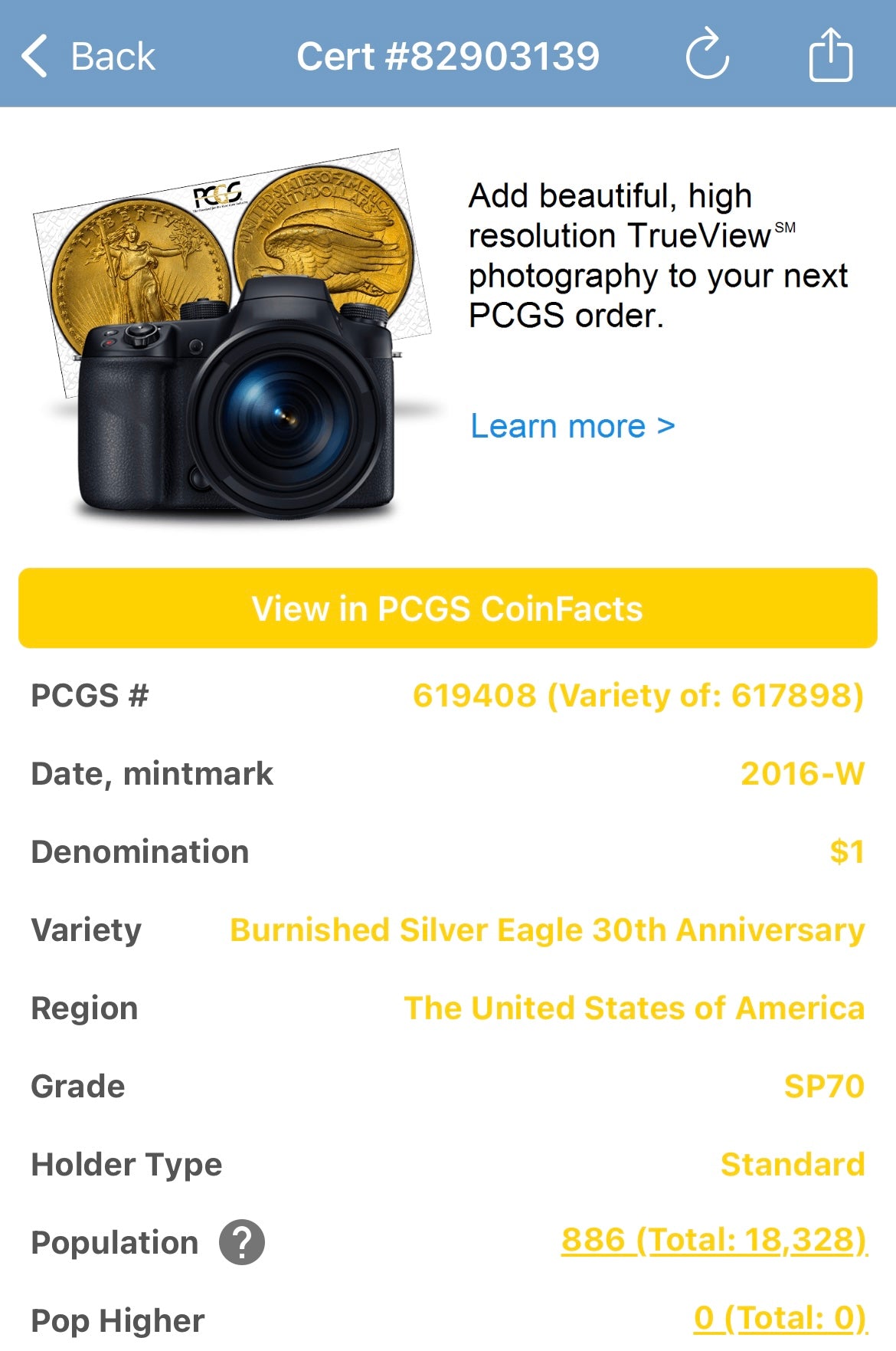 Burnished 2016 (W) $1 American Silver Eagle PCGS SP70 First Strike Edmund C Moy Signed Label Mint Condition (1 of 1,114)