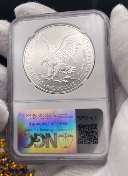Burnished 2022 (W) $1 American Silver Eagle NGC MS70 Gold Star Label (Rare)