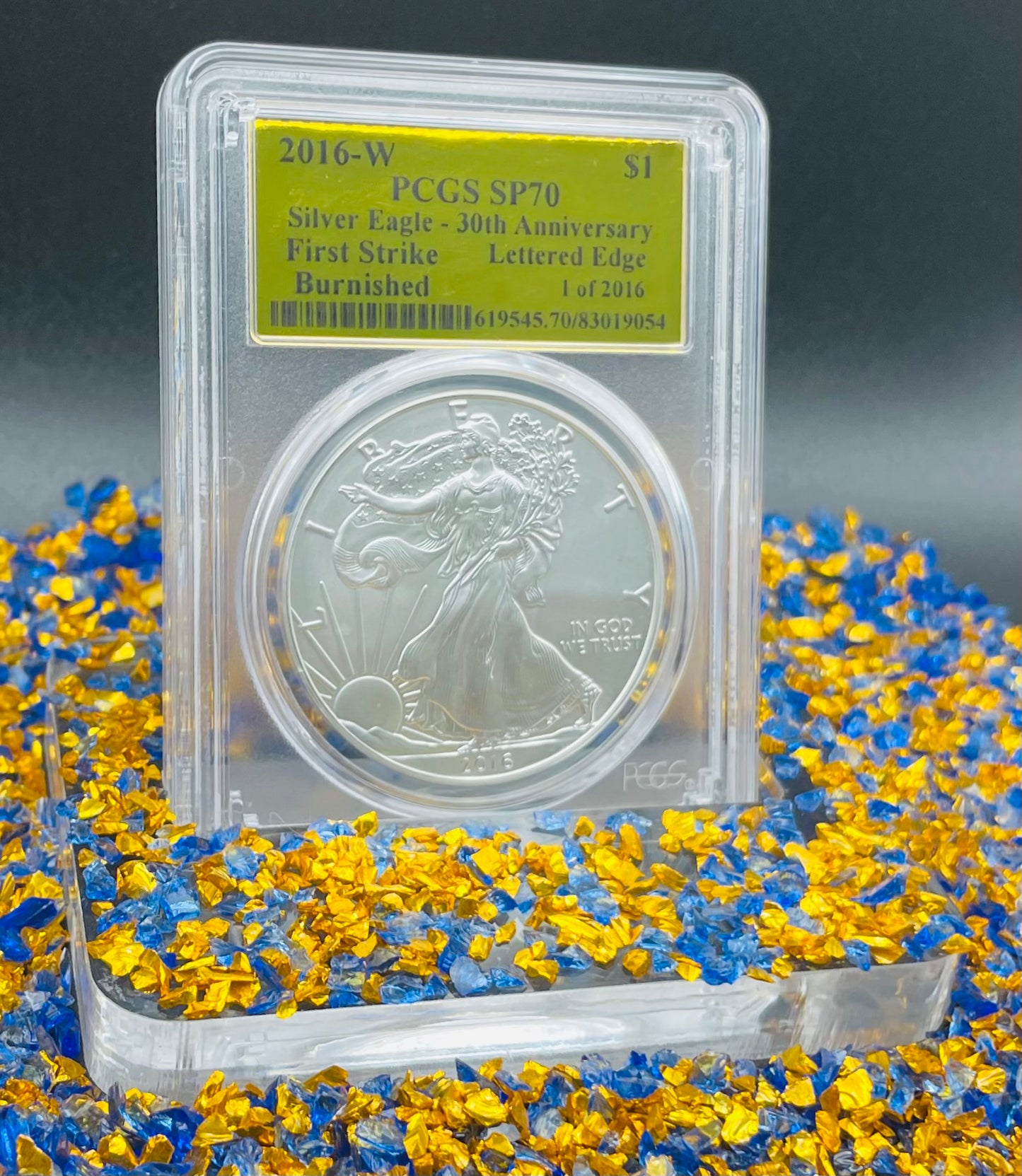 Burnished 2016 (W) $1 American Silver Eagle PCGS SP70 First Strike Gold Foil Label Mint Condition (1 of 2,016)