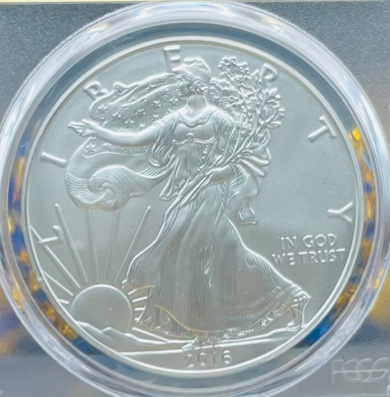 Burnished 2016 (W) $1 American Silver Eagle PCGS SP70 First Strike Gold Foil Label Mint Condition (1 of 2,016)