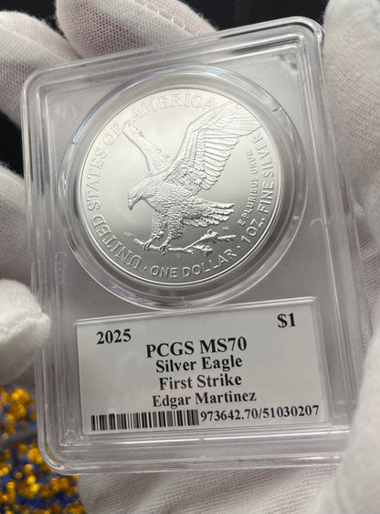 2025 $1 American Silver Eagle PCGS MS70 First Strike Legends of Life MLB Hall of Fame Edgar Martinez Signed Label Mint Condition (1 of 25)