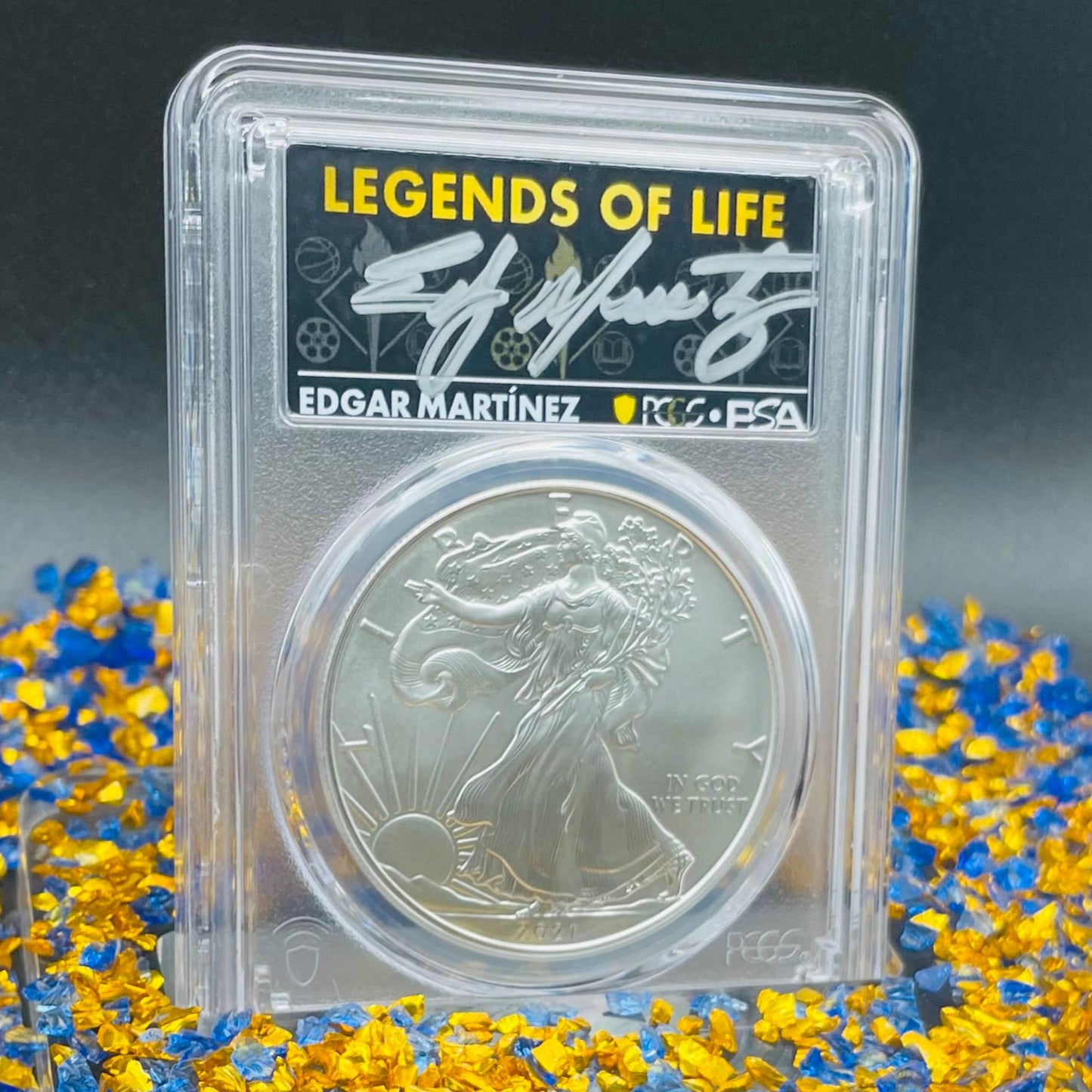 2021 $1 American Silver Eagle PCGS MS70 T-1 Emergency Issue Legends of Life MLB Hall of Fame Edgar Martinez Signed Label (Rare 1 of 150)