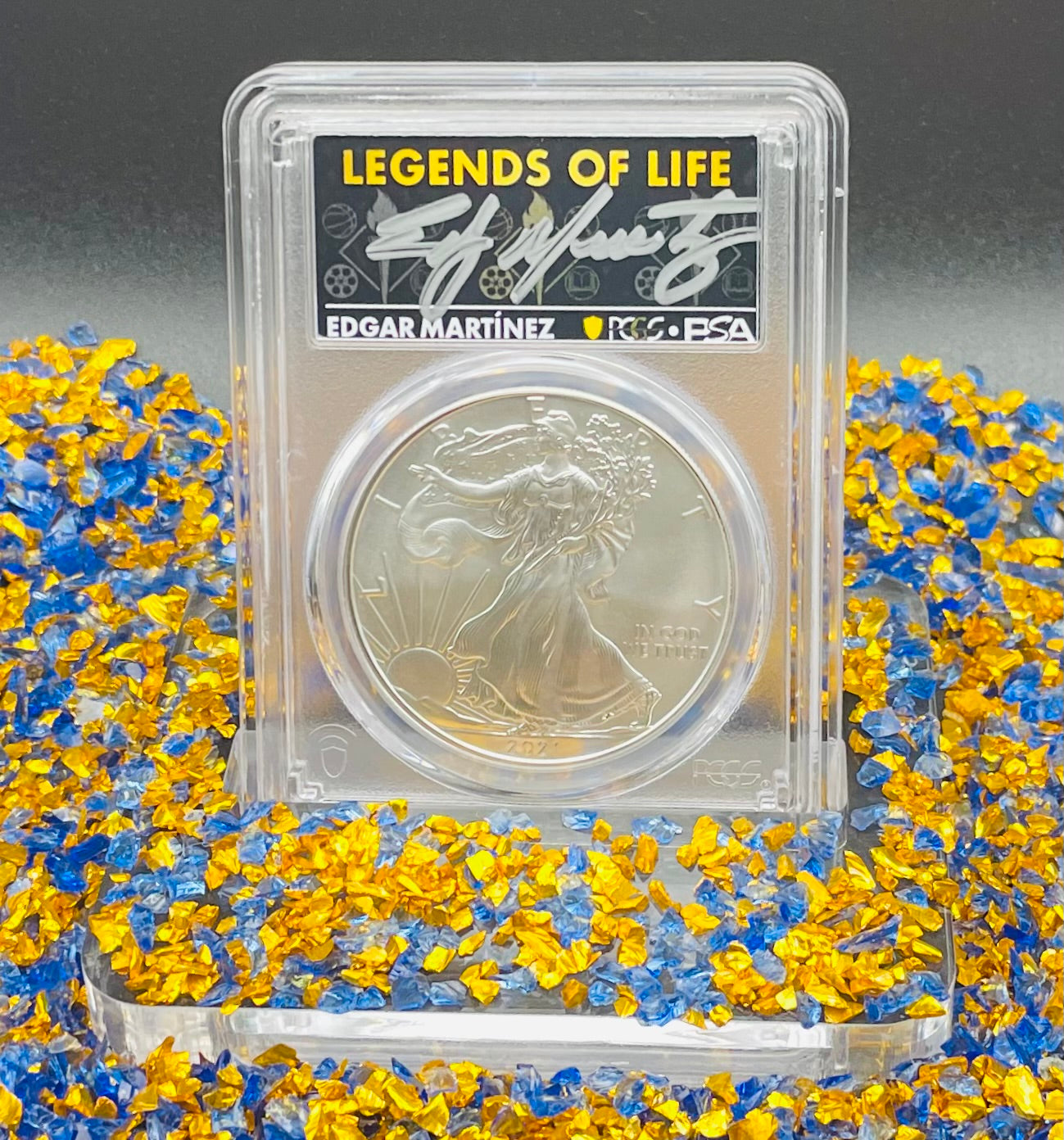 2021 $1 American Silver Eagle PCGS MS70 T-1 Emergency Issue Legends of Life MLB Hall of Fame Edgar Martinez Signed Label (Rare 1 of 150)
