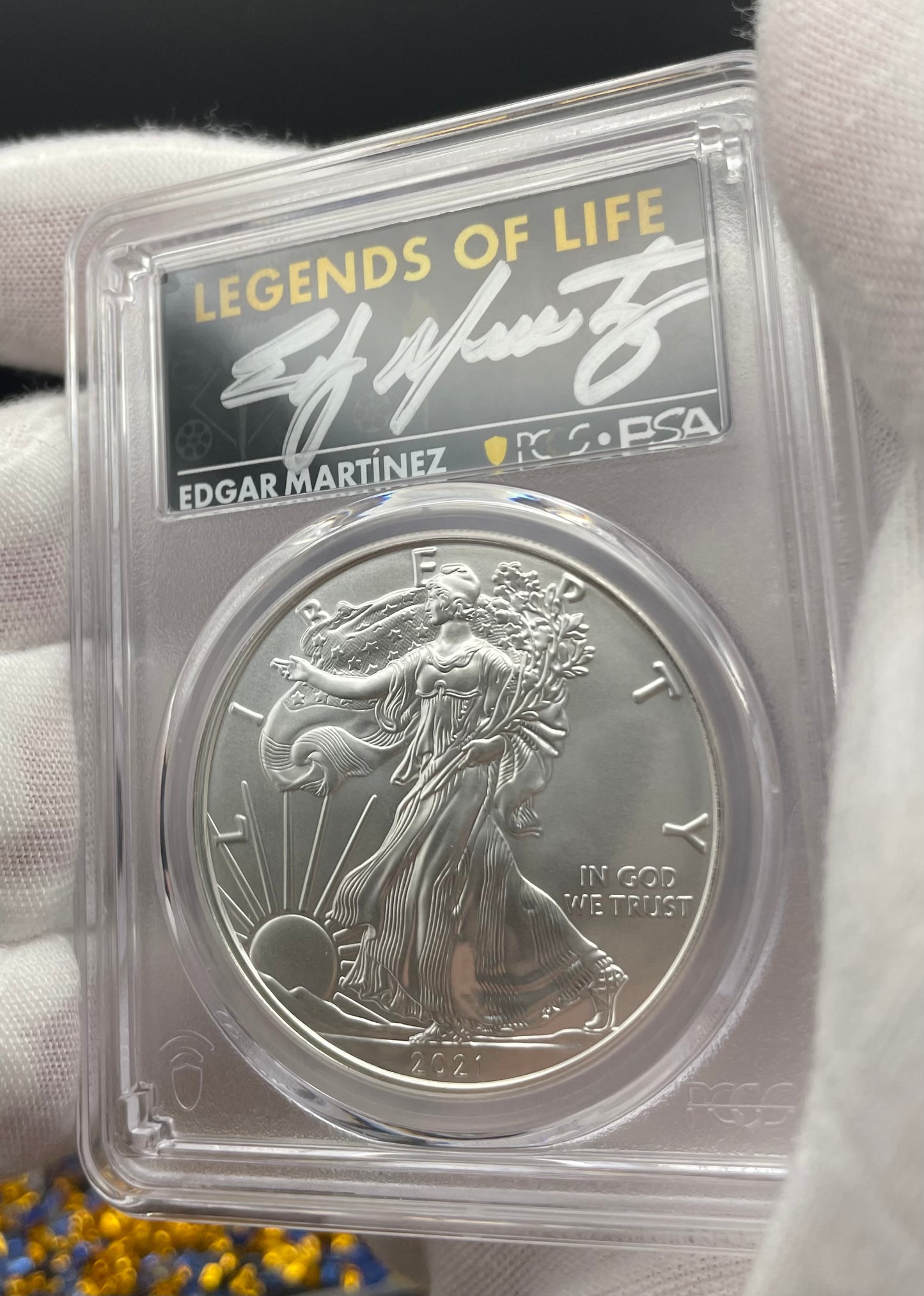 2021 $1 American Silver Eagle PCGS MS70 T-1 Emergency Issue Legends of Life MLB Hall of Fame Edgar Martinez Signed Label (Rare 1 of 150)