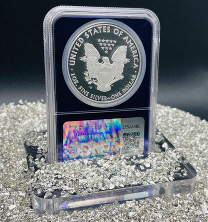 Proof 2011 (W) $1 American Silver Eagle NGC PF69 25th Anniversary Label Trader Bea Private Issue Purple Foil Holder