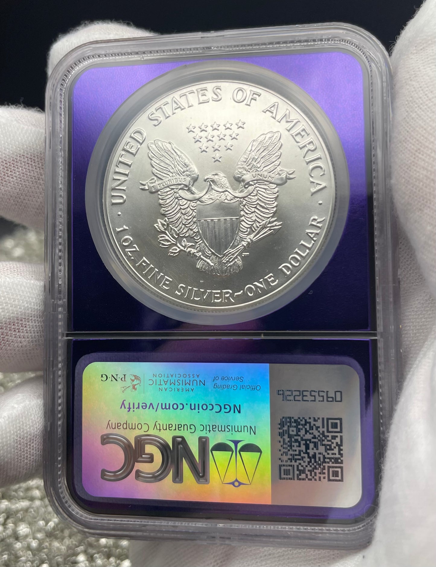 1987 $1 American Silver Eagle NGC MS69 Rare Purple Holder Trader Bea Private Issue