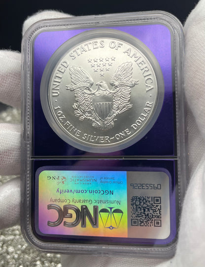 1987 $1 American Silver Eagle NGC MS69 Rare Purple Holder Trader Bea Private Issue