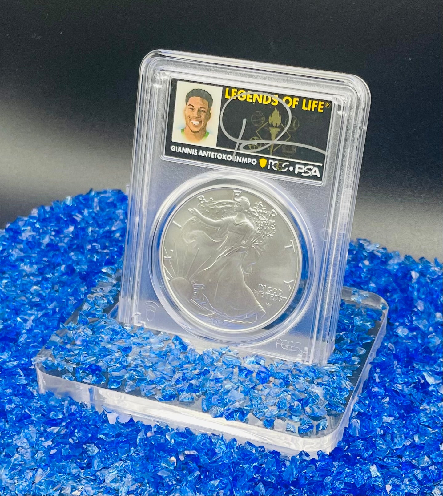 2024 $1 American Silver Eagle PCGS MS70 FS Legends of Life NBA Hall of Fame Giannis Antetokounmpo Signed Label. Mint Condition (Rare 1 of 45)