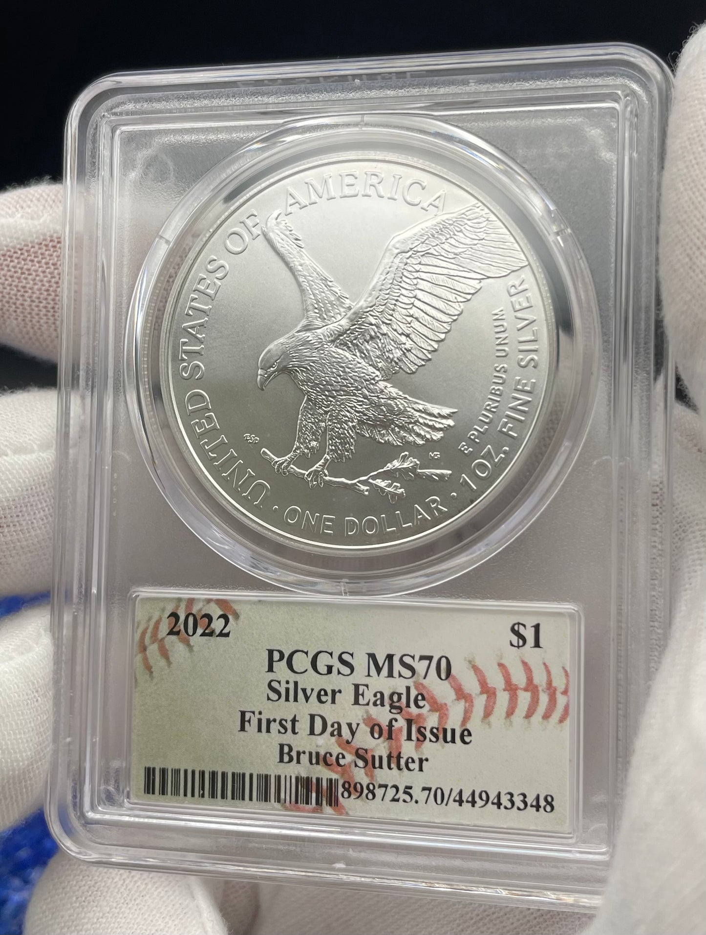 2022 $1 American Silver Eagle PCGS MS70 FDOI MLB Bruce Sutter Signed Label Mint Condition (Rare 1 of 21)