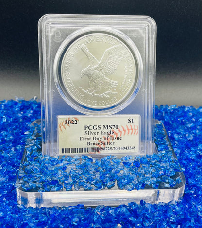2022 $1 American Silver Eagle PCGS MS70 FDOI MLB Bruce Sutter Signed Label Mint Condition (Rare 1 of 21)