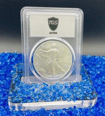 Burnished 2022 (W) $1 American Silver Eagle PCGS SP70 US Mint Private Auction Ultra Breaks Silver Foil Label Mint Condition (1 of 1,335)