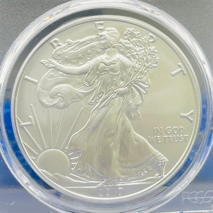 Burnished 2017 (W) $1 American Silver Eagle PCGS SP70 First Day of Issue Rare Label Mint Condition (1 of 1,000)