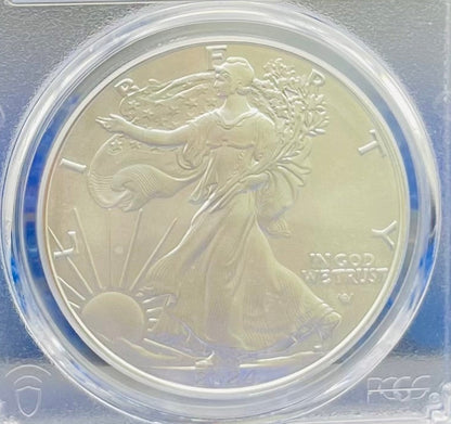 Burnished 2024 (W) $1 American Silver Eagle PCGS SP70 Ultra Breaks Gold Rush Gold Foil Label Mint Condition (1 of 150)