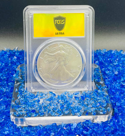 Burnished 2024 (W) $1 American Silver Eagle PCGS SP70 Ultra Breaks Gold Rush Gold Foil Label Mint Condition (1 of 150)