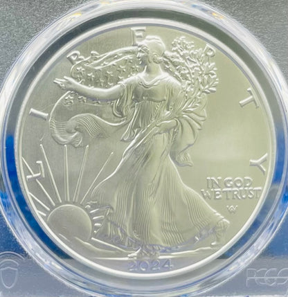 2024 $1 (W) American Silver Eagle PCGS MS70 First Day of Issue Gold Foil Label Mint Condition (Rare 1 of 2,024)