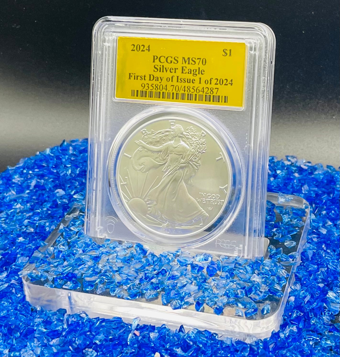 2024 $1 (W) American Silver Eagle PCGS MS70 First Day of Issue Gold Foil Label Mint Condition (Rare 1 of 2,024)